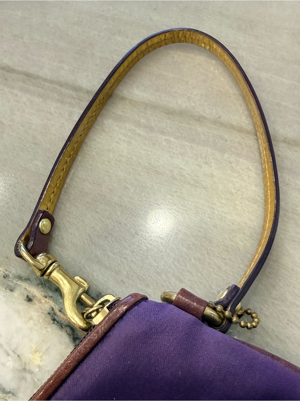 Coach Amanda Purple Satin Gathered Wristlet Clutch Style 42032 Gold Hardware - Picture 8 of 9